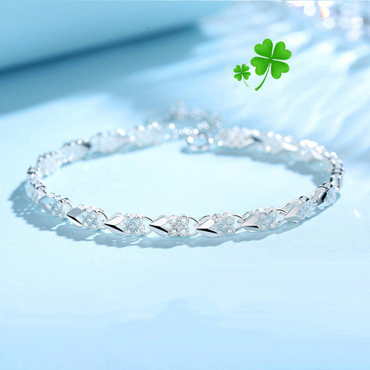 😍👉[Časově omezená nabídka] 💖Nový módní náramek pro štěstí ze stříbra 925 mincovní čtyřlístek pro ženy🍀