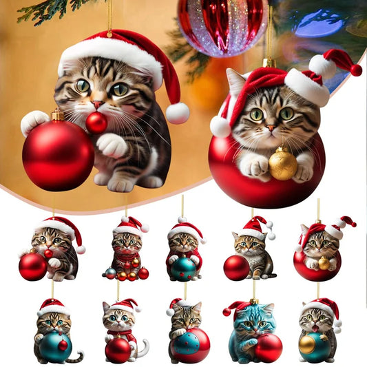 🔥🐈【Купете 5, вземете 5 безплатно】🎄10 бр.😻 Орнаменти за коледно дърво Kitty. Висящи котешки орнаменти