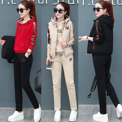 🔥【Панталон + суичър + жилетка】 Нов стил дамски топъл кадифен костюм за спорт и свободно време