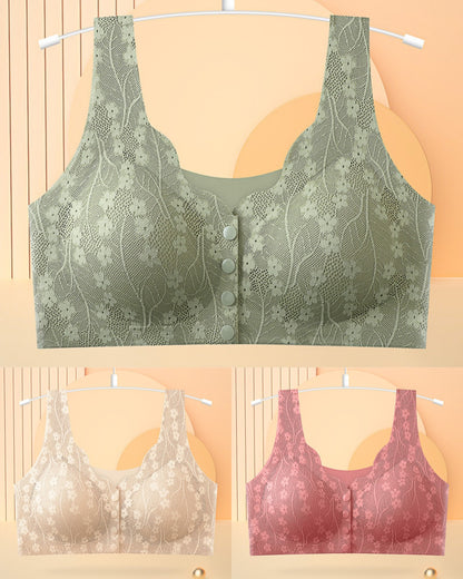 😍【3/6ks】【40-100KG】Dámská bezdrátová podprsenka se zapínáním vpředu s krajkou-3824437