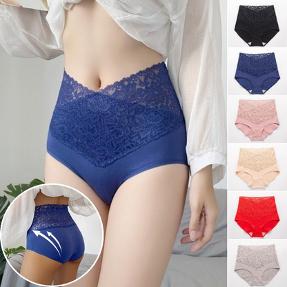 🔥【6 piezas】👙Bragas de cintura alta con encaje de algodón antibacteriano