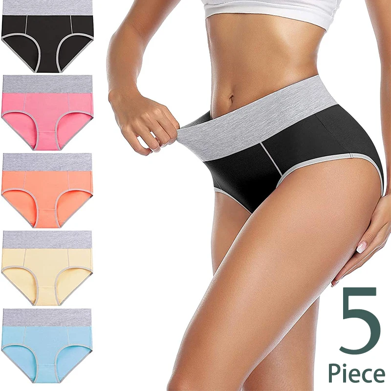 【5 piezas】 Ropa interior antibacteriana de puro algodón con cintura alta y absorción de humedad.