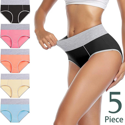 【5 piezas】 Ropa interior antibacteriana de puro algodón con cintura alta y absorción de humedad.