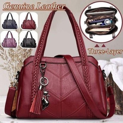 👜💟【50% ОТСТЪПКА】Мека кожена чанта, дамска чанта, голям капацитет, три отделения, водоустойчива и устойчива на надраскване