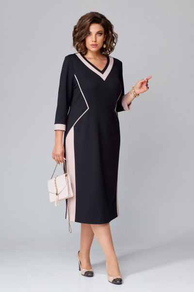 👗👍【S-5XL】 podzimní/zimní elegantní šaty s výstřihem do V | Užší výstřih, prodloužený střih, pohodlné a teplé --3869046