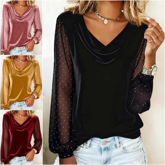 🔥Camiseta de mujer de manga larga con cuello en V 2026 confeccionada en nuevo tejido de malla del año