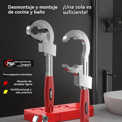 Llave ajustable para baño de aleación de aluminio multifuncional, llave para manguera de grifo y llave para fregadero.