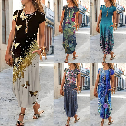 🌸【S-3XL】Nové jarní 2025 dámské stylové elegantní dlouhé šaty s potiskem