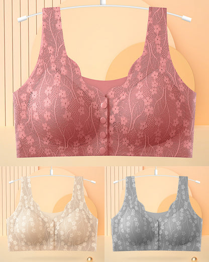 😍【3/6ks】【40-100KG】Dámská bezdrátová podprsenka se zapínáním vpředu s krajkou-3824437