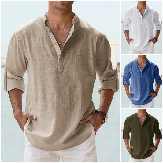 👕🤩【S-5XL】Pánské tričko s dlouhým rukávem, materiál bavlna a lněný materiál