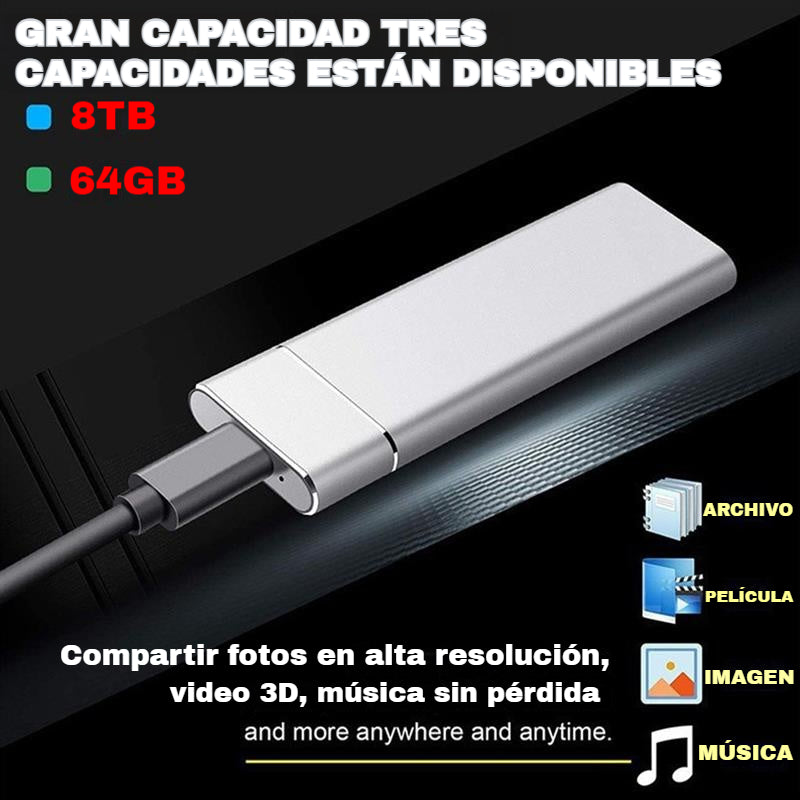 💾⚡【8 TB (expansión de 64 GB)】【SSD externo pequeño】Velocidad de transmisión rápida, tamaño pequeño, a prueba de golpes y estable